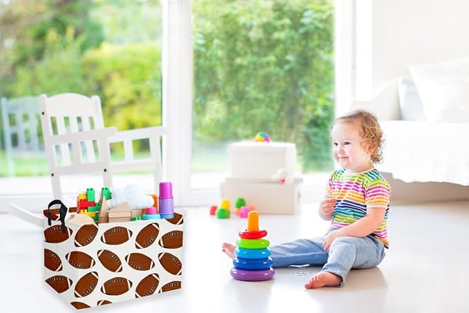 Sanjiaofen Rectangular Football Basket,Kids Baskets for Kids.Waterproof PE Coating Cute Bins with Handles.Boys Basket,Toys Box,Books Baskets,Gifts Box. (Rugby)