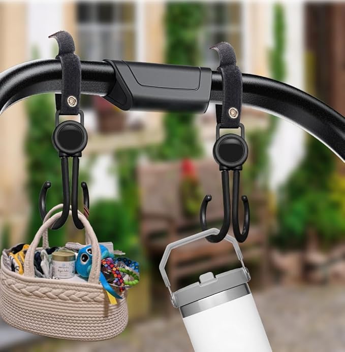 DEIHAALEN Double Stroller Hooks, 6 Pack Car Seat and Headrest Hook, Adjustable Universal Organizer Hanger for Strollers