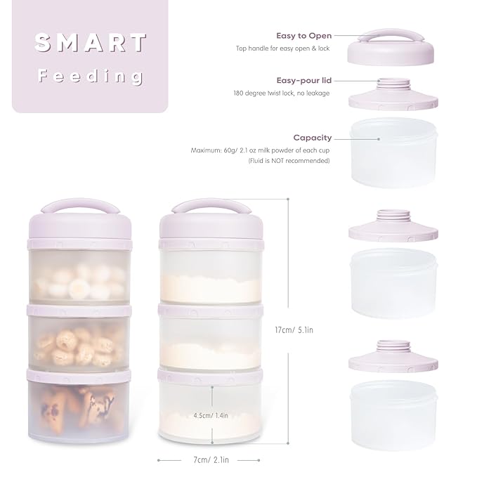 Termichy Stackable Formula Dispenser Portable Milk Powder Container, 2 Pack, Light Purple