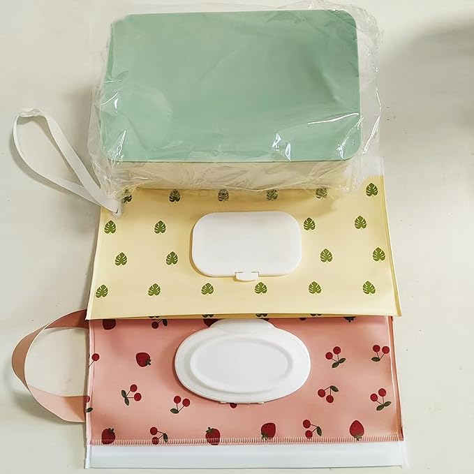 Wipes Dispenser with 2Pcs Portable Refillable Wipe Holder,Reusable Large Wipe Holder Box Flushable Wipes Case Bathroom Wipes Container for Pet Nursery Kitchen Office Counter(White-Green)