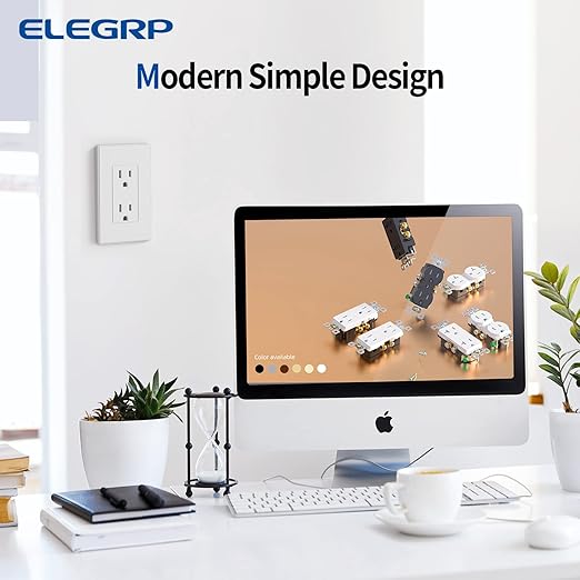 ELEGRP Matte White Standard Decorator Electrical Wall Receptacle Outlet, 15A 125V, 2 Pole 3 Wire, Non- Tamper Resistant, NEMA 5-15R, Self-Grounding, Wall Plate Included, UL Listed, 10 Pack