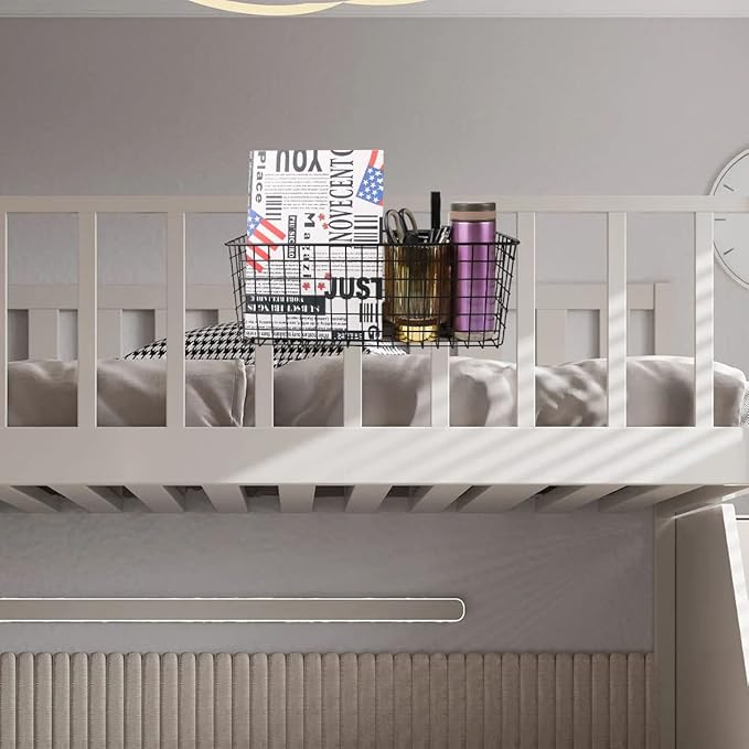 Metal Hanging Bedside Basket for Bunk Beds & Collage Dorms - Cabinet Wire Organizer for Storage, Multi-Use Large Organizing Caddy for Bedroom, Office (Black/Large)