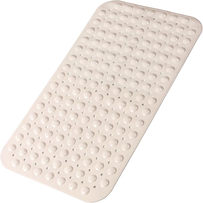 Bathtub and Shower Mats, 28 x 15 Inch Non-Slip Bath Mat, Machine Washable Bath Tub Mat with Suction Cups & Drain Holes for Bathroom, Beige