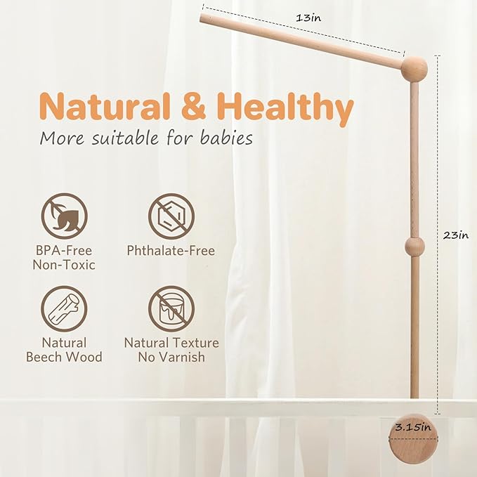 Baby Crib Mobile Arm, NICEMER Wooden Mobile Arm for Crib, 31 Inches Mobile Hanger for Crib Baby Boy & Girl Nursery Decor