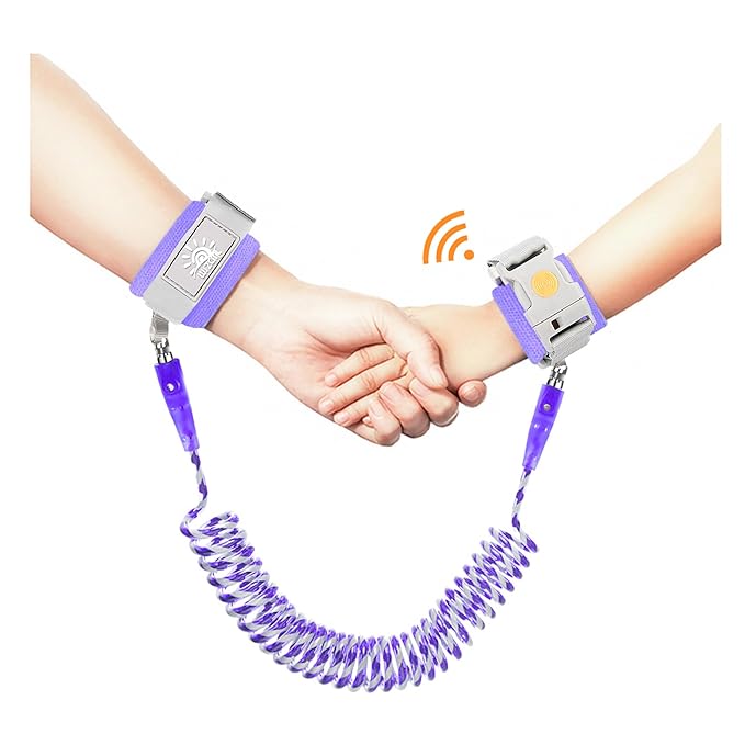 Anti Lost Wrist Link,Toddler Harness Walking Leash with Induction Lock,Reflective Child Wrist Leashes for Baby,6.56ft Kids Leash for Supermarket Mall Airport Amusement Park Zoo Travel（Purple）