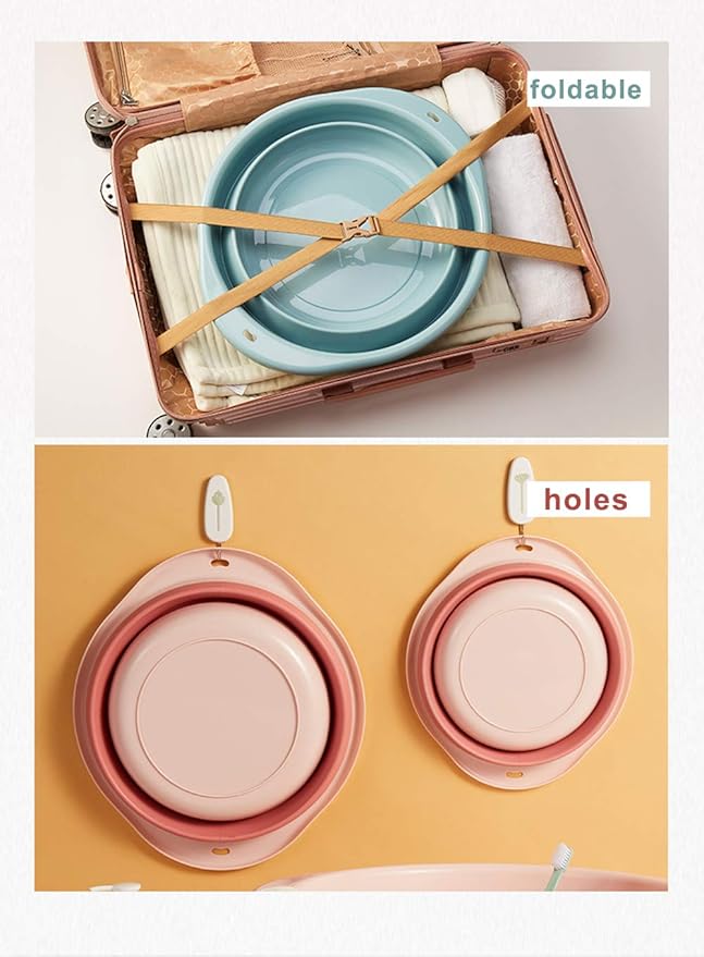 ORIZZP 3-Pack Collapsible Wash Basin Set, Baby Kids Wash Basin Dish Tub for Travel Home, 3 Different Sizes Set Space Saving Pink Big Volume