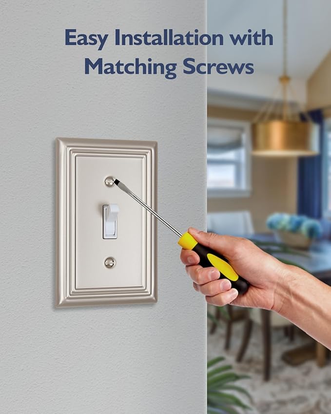 4-Pack Single Toggle Wall Plates, Satin Nickel Light Switch Covers, Decorative Metal Switch Plate Covers, 3.15''*4.88'', Midsize