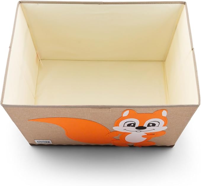 HYGGE + Animial Toy Storage Bin with Lid 20.8" x 13" x 13" Durable fabric & lightweight design. Great for storing toys, books, linens, games, clothing, baby products & more! (Squirrel)