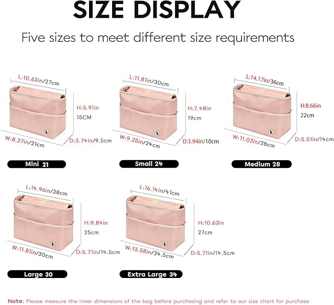 SDANG Purse Organizer Insert with Zipper – Pink Handbag & Tote Bag Organizer | Bag-in-Bag Insert with Pockets for Purses, Totes & Travel(Pink,Medium 28)