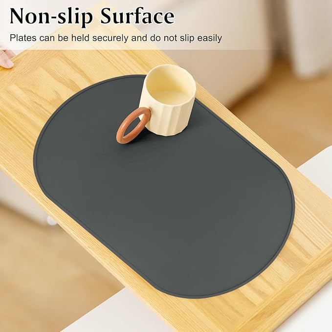 Silicone Placemat Set of 2, Heat Resistant Placemats for Dinning Table, Reusable Portable Kids Baby Placemats, Waterproof Stain-Proof Toddler Food Mats, Easy to Clean Silicone Mat Oval Placemat