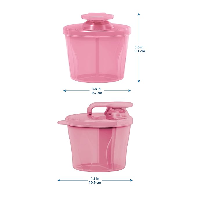 Dr. Brown's Baby Formula Dispenser with Snap-On Lid for On-The-Go Feedings, Milk Powder Dispenser for Traveling with Infant, Pink, 2-Pack