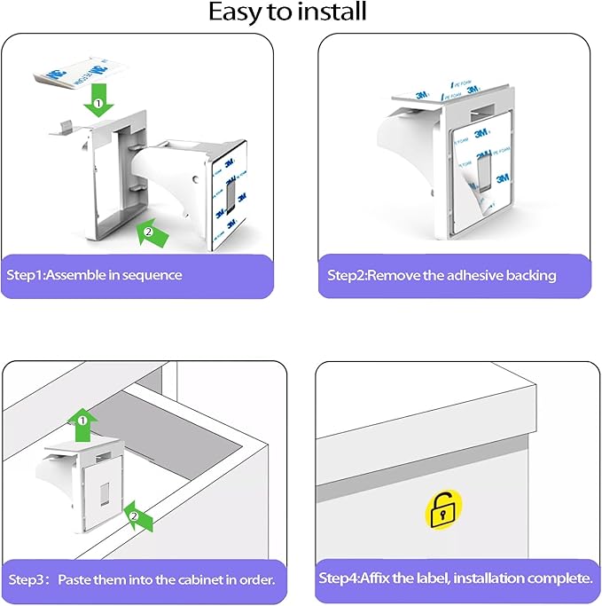 (12 Locks + 3 Keys) Withletune Child Safety Magnetic Cabinet Locks - Child Safety Drawer Lock, Suitable for Kitchens, cabinets, and Storage cabinets - no Drilling Required, Adhesive Installation.