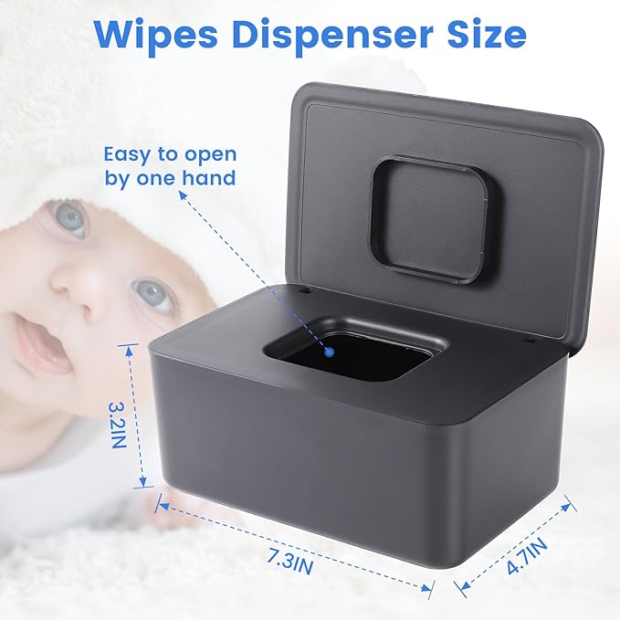 Lijroavy Baby Wipes Dispenser & Wipes Holder - Non-Slip Refillable Baby Wipes Container with Sealing Lid, Keeps Wipes Fresh, Portable Wipes Case for Travel & Home (Black)