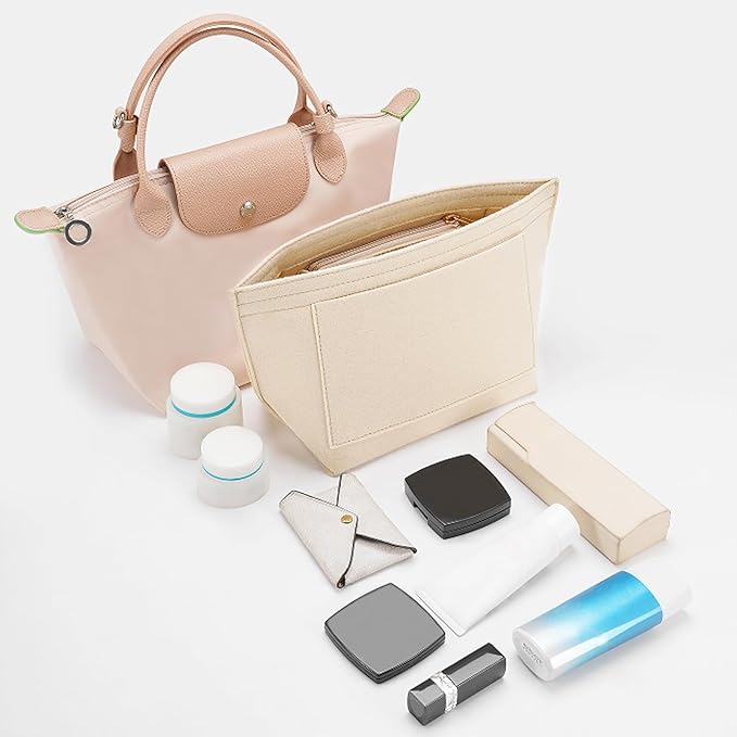 Felt Purse Organizer Insert for Longchamp Le Pliage S Handbag Insert (Small，Beige)