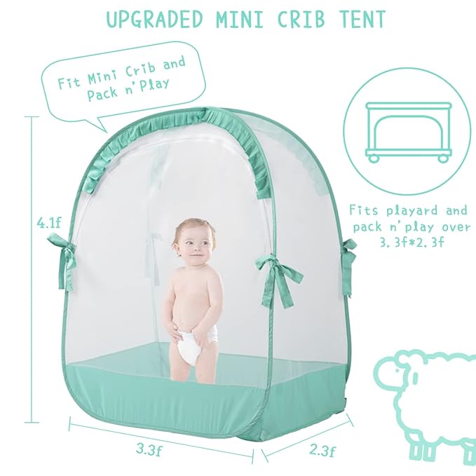 L RUNNZER Baby Pack and Play Tent, Canopy to Keep Baby from Climbing Out, Mini Crib Tent Against Falls, R07s-blue