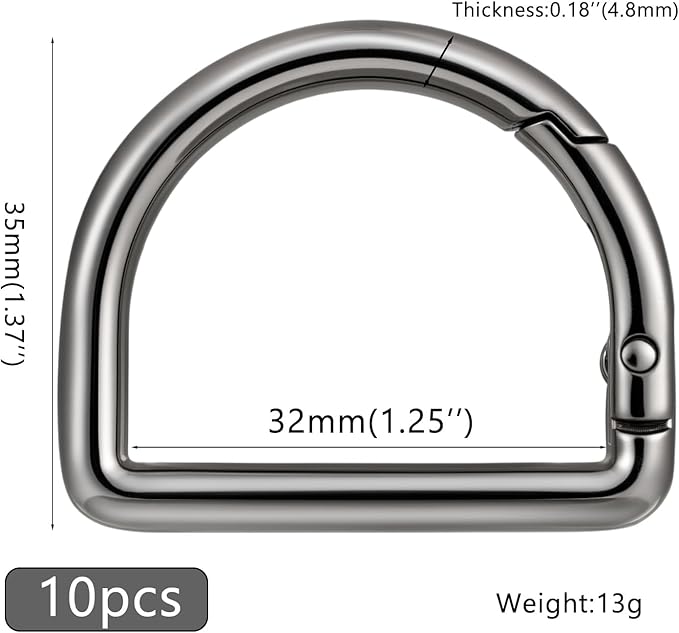 10pcs Metal D Ring Spring Key Hooks Keyring Clip for Keychain Buckle, Backpacks Handbag Purse Hardware, DIY Crafts