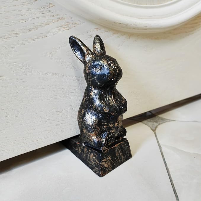 Cast Iron Door Stop, Cute Decorative Rabbit Door Stopper, Heavy Duty Door Stop Wedge for Home and Garden with Powerful Resistance - Rustic Red Brown