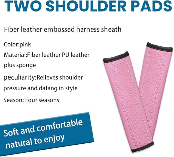 Car Seat Belt Pads, 2 Pack Fiber Leather Seatbelt Shoulder Strap Covers, More Comfort Driving & Protect Your Neck, Universal Safety Strap Cover for Auto SUV Truck Airplane Backpack (Pink)