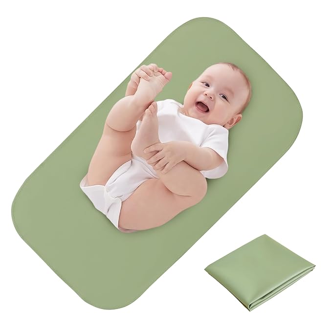 Elantrip Changing Pad for Bed - Leather Changing Pad for Baby, Portable Baby Changing Mat Travel, Compact Diaper Change Mat, Fits Diaper Bag Green