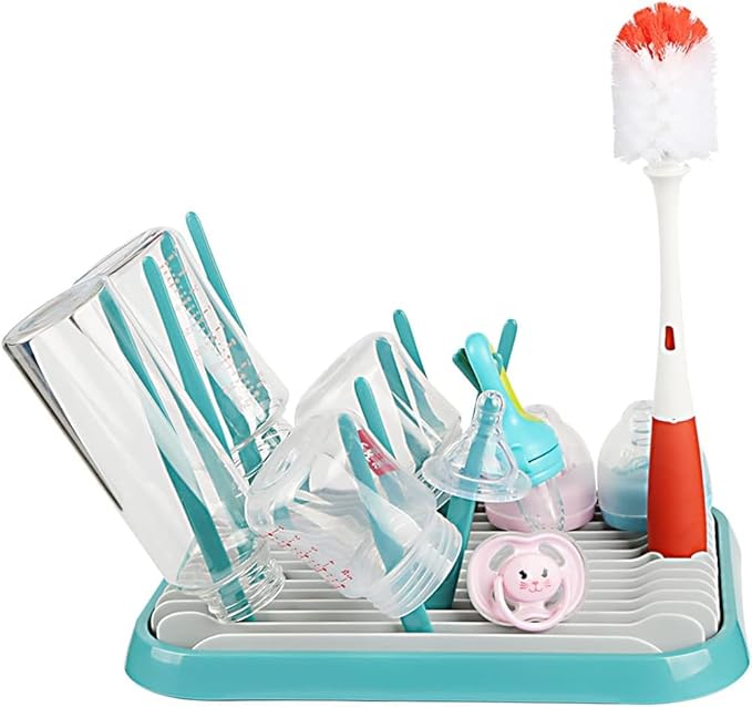 Altibrant Baby Bottles Drying Rack, Folding Drainer for Feeding Bottles Accessories Dryer Holder(Green)