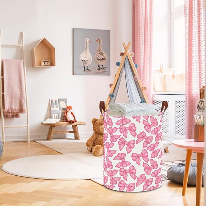 Laundry Hamper,Laundry Basket,Baby Nursery Hamper,Waterproof Storage Bin,Clothes Organizer Basket,Room Decor(Big Bowknot)