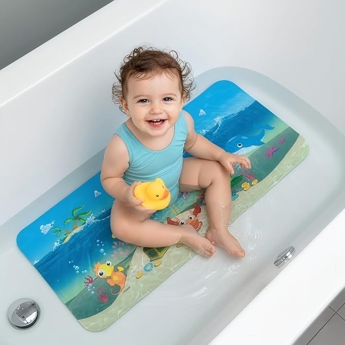 ShineCozy Cartoon Kids Bath Mat - Non Slip Bathtub Mat 35x16 Inch XL Large Size Tub Mats Anti Slip Shower Mats for Bathroom Floor (Ships) (Ships)