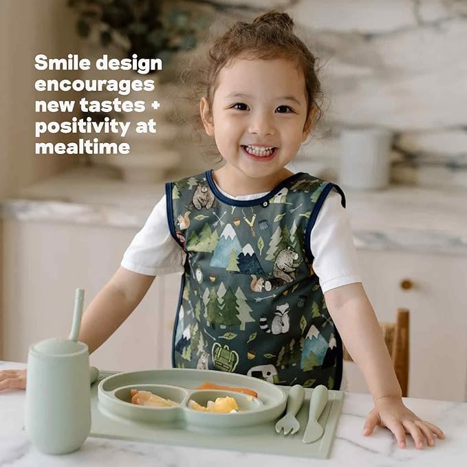ezpz Happy Mat (Blush) - 24 Months+ - 100% Silicone Suction Placemat + Divided Plate with Three Compartments - Toddler + Preschool Essentials