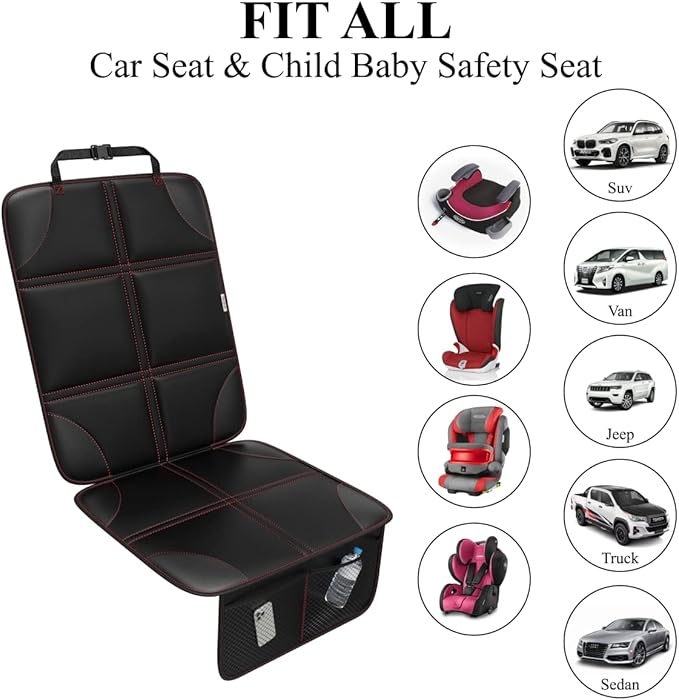 Meolsaek Car Seat Protector, Non-Slip Backing Will Not Leave Imprint, Waterproof Thicker Car Seat Cover for SUV, Sedan, Truck, Leather Car Seat Cushion (Black with Red Stitching)