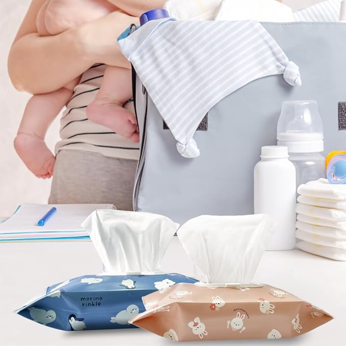 4 Pack Baby Wipes Dispenser [New Version-One Press Open],Portable Wipe Pouch,Refillable Wipe Holder, Baby Wipes Container Reusable Wet Wipes Bags Pouch for Travel (B)