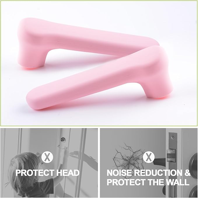 2Pcs Silicone Door Handle Glove Covers Safety Door Knob Cover with Clear Anti-Collision Adhesive Strip Anti-Static Door Knob Protector for Flat Square Door Levers (Pink)