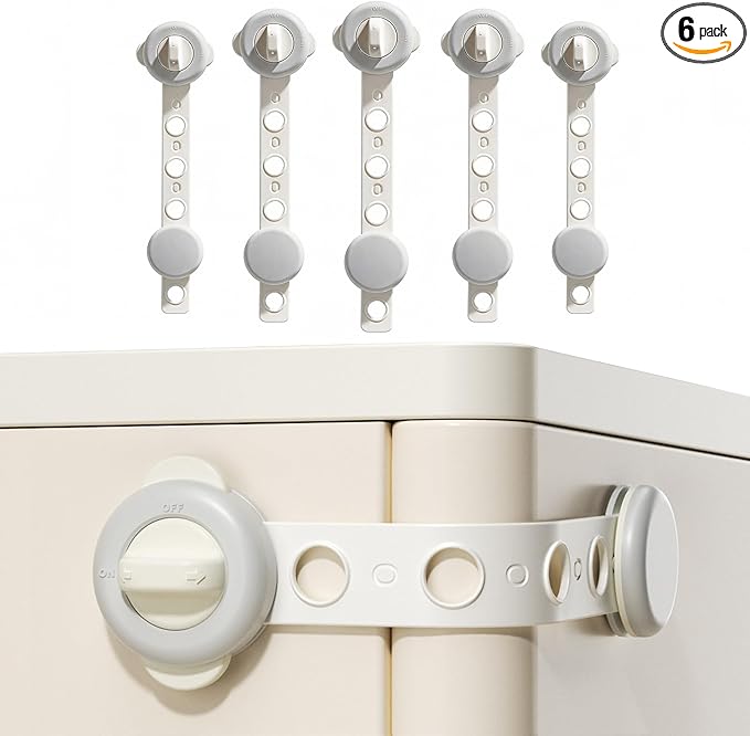 Baby Locks (6-Pack), Child Proof Cabinet & Drawer Locks, No Screws/Magnets Quick Install, Baby Proofing Locks for Kitchen, Toilet, Fridge & Furniture (Gray)