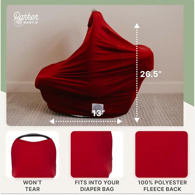 Parker Baby 4 in 1 Car Seat Cover for Girls and Boys - Stretchy Carseat Canopy, Nursing Cover, Grocery Cart Cover, High Chair Cover - “Cherry”