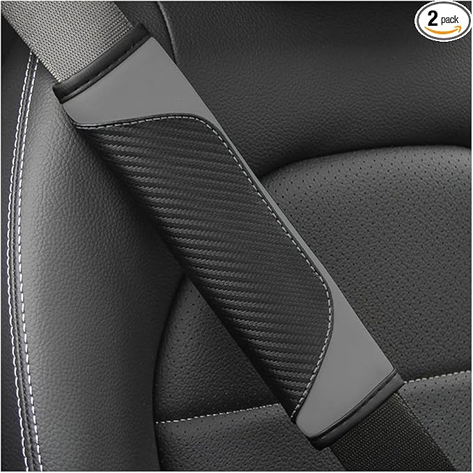 2PCS Car Seat Belt Cover, Carbon Fiber Seatbelt Shoulder Protection, Soft Car Seat Belt Strap Cushion Protect Your Neck and Shoulder, Car Accessories Seat Belt Pad for Car Truck (Black/Gray)