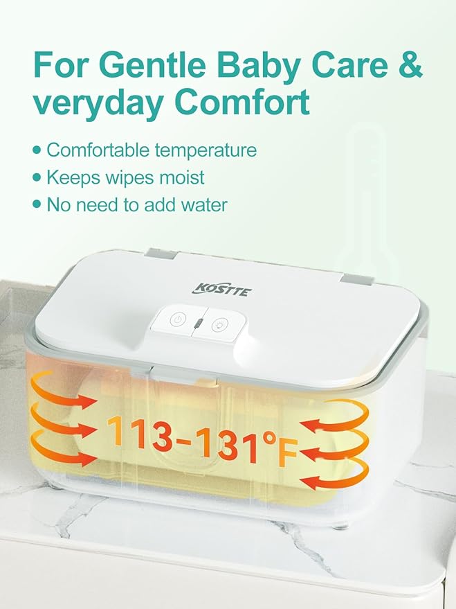 Baby Wipes Warmer, Larger Capacity Wipe Dispenser, Even Heating Diaper Wipe Warmer with Night Light, On/Off Switch, White