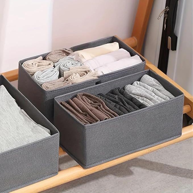 Foldable Drawer Organizer, 3 Pack Gray Fabric Storage Bins with Hardboard Sides, 11×5.5×4.8 Inch Dresser Drawer Dividers for Socks, Underwear, Accessories – Closet Organizer Boxes