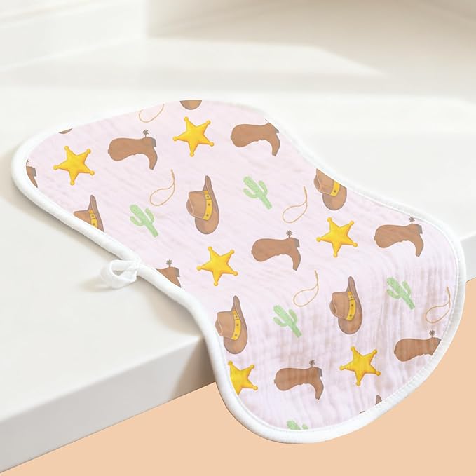 Spriggenix 6 Pack Western Burp Cloths Baby Boys Girls with Cowboy Pattern, Large Cotton Wild West Burp Rags for Newborns Gifts Nursery Decor Extra Soft and Absorbent 9.8X19.6inches