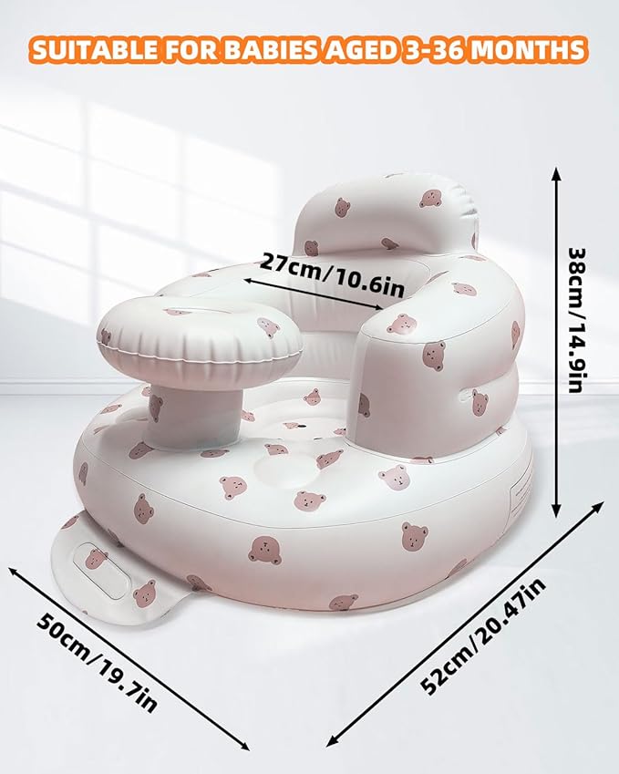 AGITVPS Upgrade Inflatable Baby Seat with Tray for Babies 3-36 Months, Built in Air Pump Bumbo Seat with Tray, Baby Chair Sit Me up Floor Seat for Baby, Learning to Sit&Feeding (Tray-Bear)