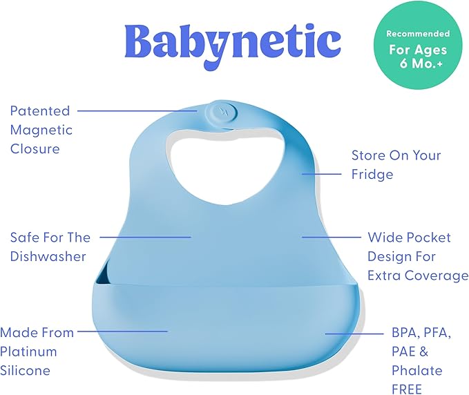 Magnetic Silicone Baby Bib – Waterproof, Dishwasher Safe, BPA Free Food-Grade, Feeding Bib for Infants and Toddlers