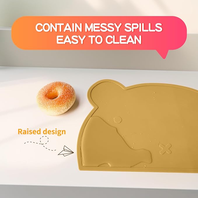 Silicone Placemats for Toddlers & Kids, Baby Table Mat for Restaurants & Dining Table, Non Slip &Wipeable Samll Placemats Cute Food Mat Eating Mat for Toddlers Self-Feeding Fun, 2 Pack
