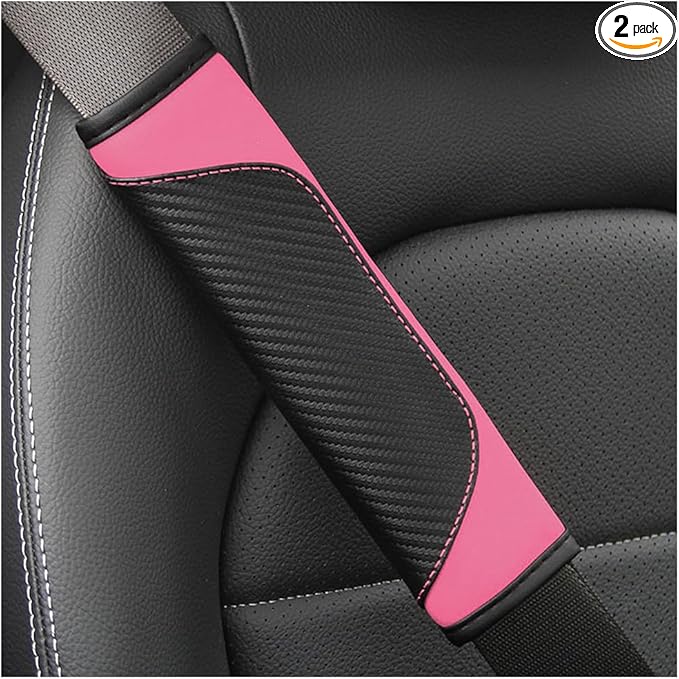2PCS Car Seat Belt Cover, Carbon Fiber Seatbelt Shoulder Protection, Soft Car Seat Belt Strap Cushion Protect Your Neck and Shoulder, Car Accessories Seat Belt Pad for Car Truck (Pink)