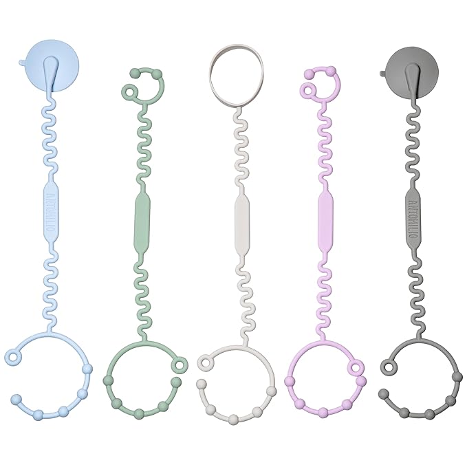 Silicone Baby Toy Straps – 5 Pack Adjustable Toy Holders for Stroller, High Chair & Car Seat – Durable Pacifier Leash, Bottle Strap & Baby Travel Essential