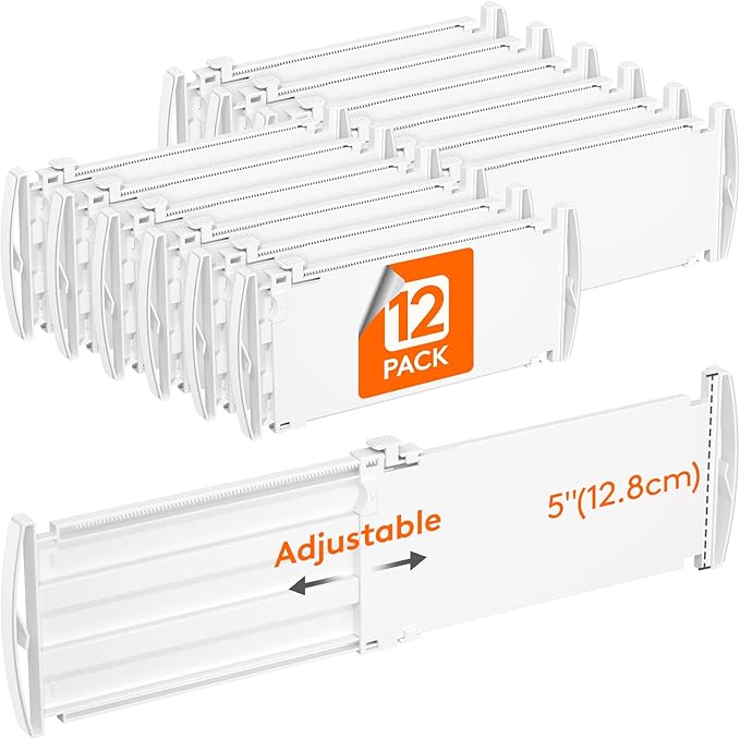 Lifewit 5" Tall 12 Pack Deep Drawer Dividers, 30 –47cm/11.5-18.5" Expandable Drawer Divider for Clothes, White Dresser Drawer Storage Organizers, Clothing Drawer Separators for Dresser Kitchen Bedroom