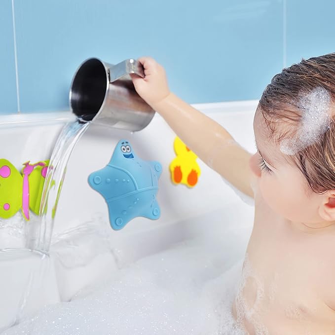 Bathtub Overflow Drain Cover, Bath Accessories, Soak Bath Overflow Drain Cover, Silicone Bath Tub Drain Plug with 5 Suction Cups, Adds Inches of Water for Deeper Bath, Tub Overflow Drain Stopper(Blue)