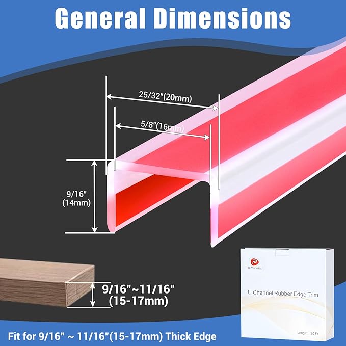 Clear Rubber Edge Trim, Self-Adhesive White Rubber Edge Trim, 5/8" Edge Protector for Plywood, Cabniet Edge, Glasses, Silicone Rubber Material, Fit 5/8"(16mm), Deep Big Size U Channel Edge Guard