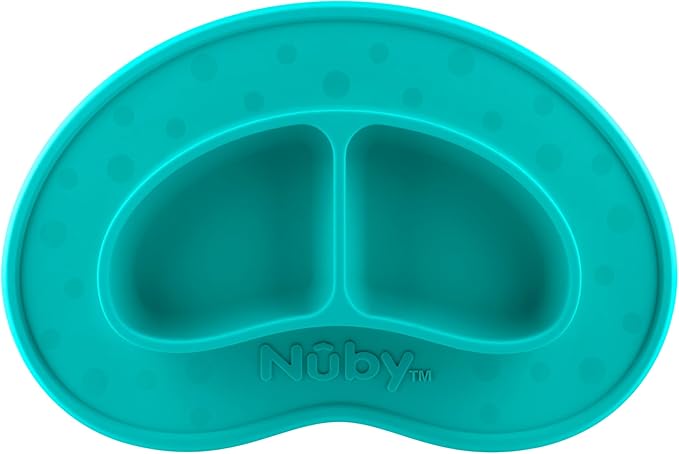 Nuby Sure Grip Miracle Mat 2-Section Toddler Plate - Suction Silicone Plate - 6+ Months - Aqua