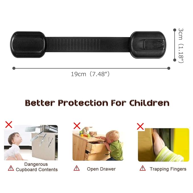8 Pack Black Child Safety Cabinet Locks - Viaky Adjustable Straps Baby Proof Latches for Drawers, Oven, Refrigerator, Toilet Seat, Closet and Cupboard, Come with 9 Extra Strong Adhesive Pads
