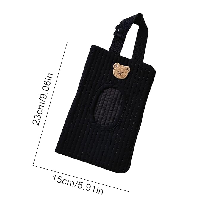 Quilted Baby Diaper and Wipes Pouch Portable Mommy Bag for Stroller Reusable Wipes Pouch with Lanyard for Casual Travel (Black Bear)