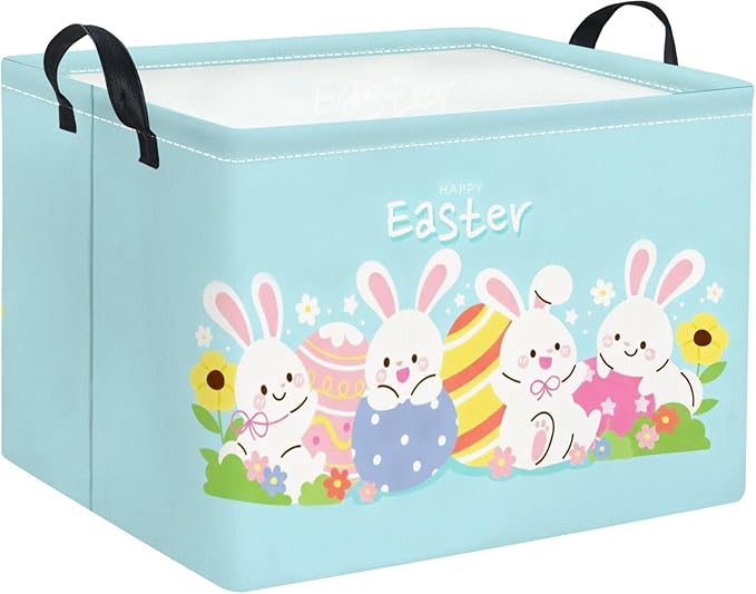 TIBAOLOVER Rectangular Easter Basket Easter Basket for Kids Baby Storage Basket Cute Toy Storage Bin Organizer Shelf Book Basket Easter Room Decor(Cartoon Easter Basket)