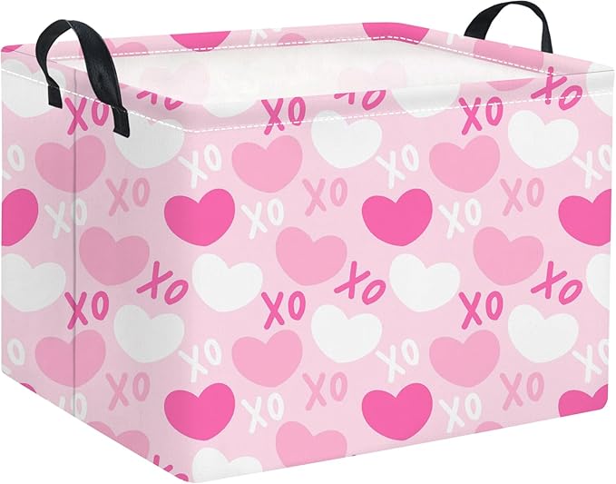 TIBAOLOVER Rectangular Valentines Basket for Home Kitchen Girls Cute Kids Storage Bin Organizer Shelf Book Room Decor(XO Heart)
