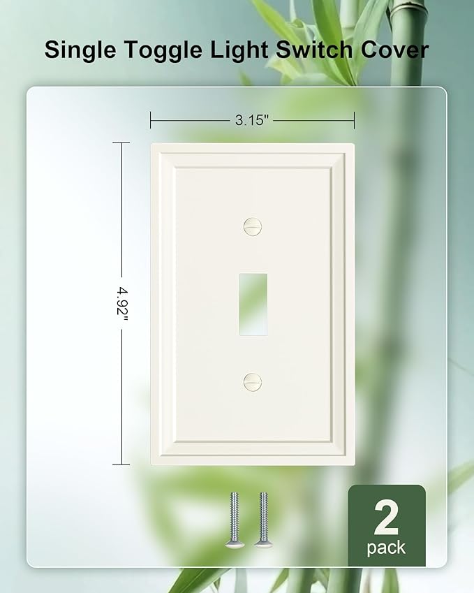 2-Pack Single Toggle Light Switch Covers Wall Plate, Light Almond Decorative Switch Plate Covers, 1 Gang Natural Bamboo Fiber Wall Plate, Corrosion Resistant